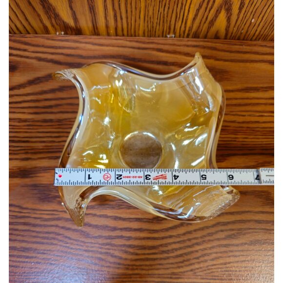 Vintage Hand-Blown Murano-Style Amber Glass Bowl With Freeform Ruffled Edges - Picture 3 of 8